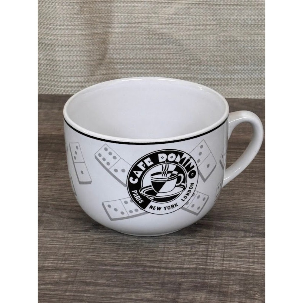 S.H.I. Cafe Domino Stoneware Soup Mug White Grey Dominoes Paris‎ NY London 3.5in